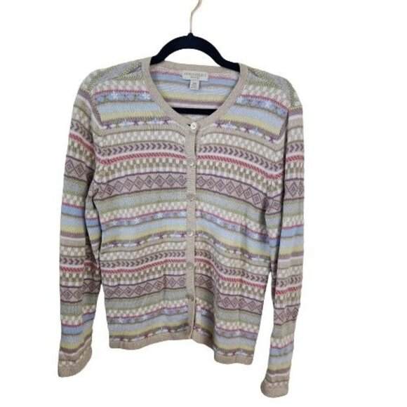 Appleseed's Petites Vintage FairIsle Floral Pastel Cardigan Sweater Size Mp - Picture 1 of 7